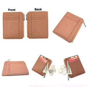 Slim Leather Wallet Card Holder ,Coin Purse- Brown